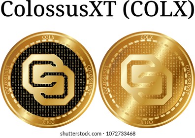 Set of physical golden coin ColossusXT (COLX), digital cryptocurrency. ColossusXT (COLX) icon set. Vector illustration isolated on white background.