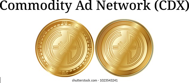Set of physical golden coin Commodity Ad Network (CDX), digital cryptocurrency. Commodity Ad Network (CDX) icon set. Vector illustration isolated on white background.