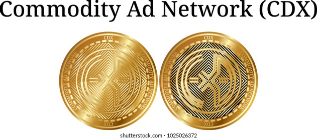 Set of physical golden coin Commodity Ad Network (CDX), digital cryptocurrency. Commodity Ad Network (CDX) icon set. Vector illustration isolated on white background.