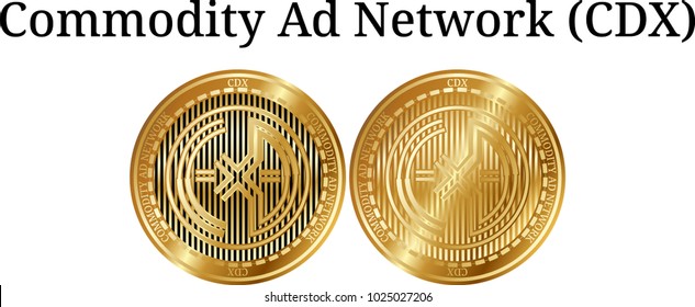 Set of physical golden coin Commodity Ad Network (CDX), digital cryptocurrency. Commodity Ad Network (CDX) icon set. Vector illustration isolated on white background.
