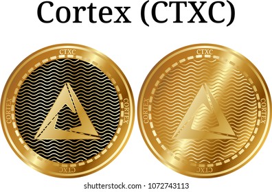 Set of physical golden coin Cortex (CTXC), digital cryptocurrency. Cortex (CTXC) icon set. Vector illustration isolated on white background.