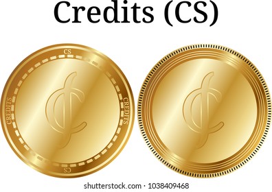 Set of physical golden coin Credits (CS), digital cryptocurrency. Credits (CS) icon set. Vector illustration isolated on white background.