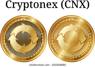 Set of physical golden coin Cryptonex (CNX), digital cryptocurrency. Cryptonex (CNX) icon set. Vector illustration isolated on white background.