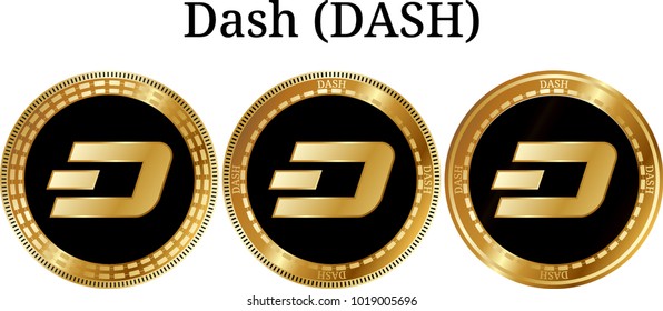 Set of physical golden coin Dash (DASH), digital cryptocurrency. Dash (DASH) icon set. Vector illustration isolated on white background.