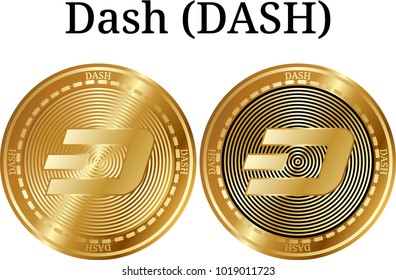 Set of physical golden coin Dash (DASH), digital cryptocurrency. Dash (DASH) icon set. Vector illustration isolated on white background.