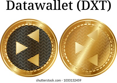Set of physical golden coin Datawallet (DXT), digital cryptocurrency. Datawallet (DXT) icon set. Vector illustration isolated on white background.