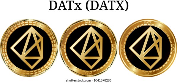 Set of physical golden coin DATx (DATX), digital cryptocurrency. DATx (DATX) icon set. Vector illustration isolated on white background.