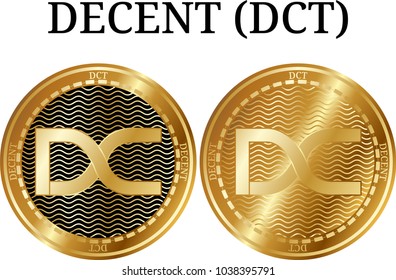 Set of physical golden coin DECENT (DCT), digital cryptocurrency. DECENT (DCT) icon set. Vector illustration isolated on white background.