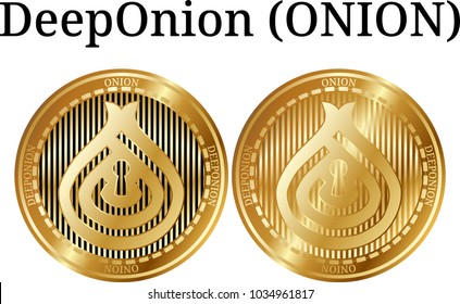 Set of physical golden coin DeepOnion (ONION), digital cryptocurrency. DeepOnion (ONION) icon set. Vector illustration isolated on white background.