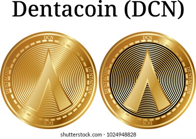 Set of physical golden coin Dentacoin (DCN), digital cryptocurrency. Dentacoin (DCN) icon set. Vector illustration isolated on white background.