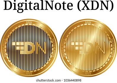 Set of physical golden coin DigitalNote (XDN), digital cryptocurrency. DigitalNote (XDN) icon set. Vector illustration isolated on white background.