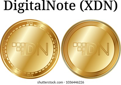 Set of physical golden coin DigitalNote (XDN), digital cryptocurrency. DigitalNote (XDN) icon set. Vector illustration isolated on white background.