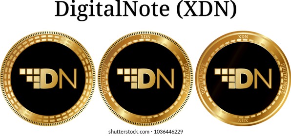 Set of physical golden coin DigitalNote (XDN), digital cryptocurrency. DigitalNote (XDN) icon set. Vector illustration isolated on white background.
