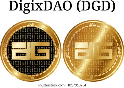 Set of physical golden coin DigixDAO (DGD), digital cryptocurrency. DigixDAO (DGD) icon set. Vector illustration isolated on white background.