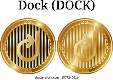 Set of physical golden coin Dock (DOCK), digital cryptocurrency. Dock (DOCK) icon set. Vector illustration isolated on white background.
