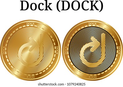 Set of physical golden coin Dock (DOCK), digital cryptocurrency. Dock (DOCK) icon set. Vector illustration isolated on white background.