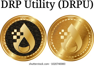 Set of physical golden coin DPR Utility (DRPU), digital cryptocurrency. DPR Utility (DRPU) icon set. Vector illustration isolated on white background.