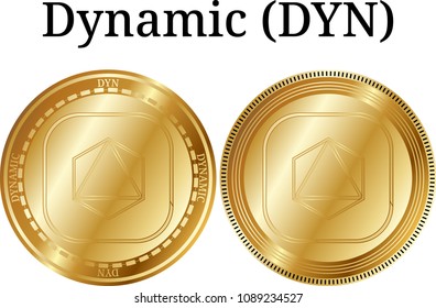 Set of physical golden coin Dynamic (DYN), digital cryptocurrency. Dynamic (DYN) icon set. Vector illustration isolated on white background.