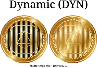 Set of physical golden coin Dynamic (DYN), digital cryptocurrency. Dynamic (DYN) icon set. Vector illustration isolated on white background.