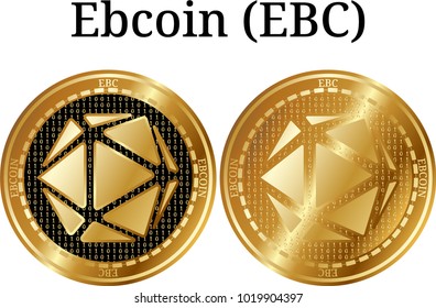 Set of physical golden coin Ebcoin (EBC), digital cryptocurrency. Ebcoin (EBC) icon set. Vector illustration isolated on white background.
