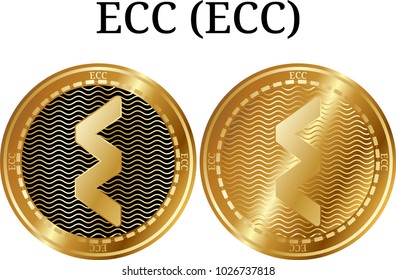 Set of physical golden coin ECC (ECC), digital cryptocurrency. ECC (ECC) icon set. Vector illustration isolated on white background.