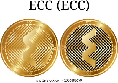 Set of physical golden coin ECC (ECC), digital cryptocurrency. ECC (ECC) icon set. Vector illustration isolated on white background.