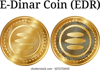 Set of physical golden coin E-Dinar Coin (EDR), digital cryptocurrency. E-Dinar Coin (EDR) icon set. Vector illustration isolated on white background.