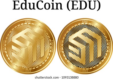 Set of physical golden coin EduCoin (EDU), digital cryptocurrency. EduCoin (EDU) icon set. Vector illustration isolated on white background.