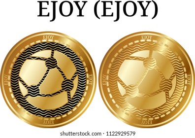 Set of physical golden coin EJOY (EJOY), digital cryptocurrency.  icon set. Vector illustration isolated on white background.