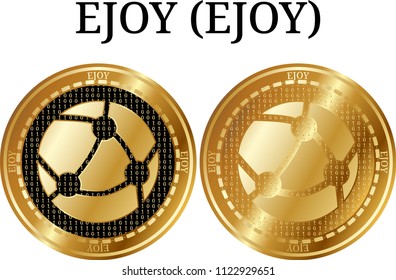 Set of physical golden coin EJOY (EJOY), digital cryptocurrency.  icon set. Vector illustration isolated on white background.