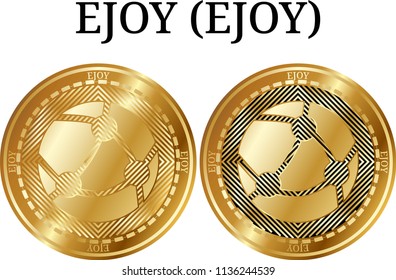 Set of physical golden coin EJOY (EJOY), digital cryptocurrency.  icon set. Vector illustration isolated on white background.