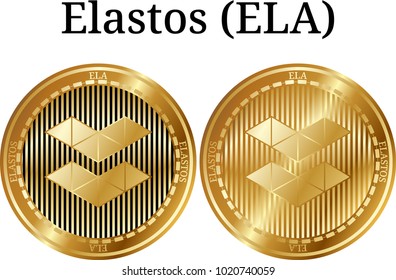 Set of physical golden coin Elastos (ELA), digital cryptocurrency. Elastos (ELA) icon set. Vector illustration isolated on white background.