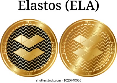 Set of physical golden coin Elastos (ELA), digital cryptocurrency. Elastos (ELA) icon set. Vector illustration isolated on white background.