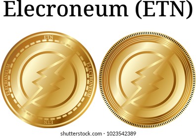 Set of physical golden coin Elecroneum (ETN), digital cryptocurrency. Elecroneum (ETN) icon set. Vector illustration isolated on white background.
