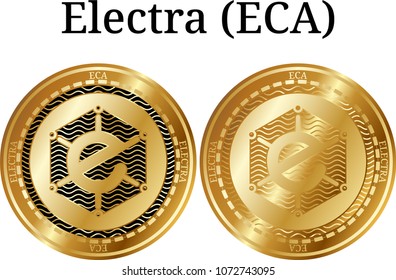 Set of physical golden coin Electra (ECA), digital cryptocurrency. Electra (ECA) icon set. Vector illustration isolated on white background.