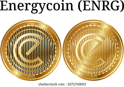 Set of physical golden coin Energycoin (ENRG), digital cryptocurrency. Energycoin (ENRG) icon set. Vector illustration isolated on white background.