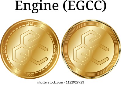 Set of physical golden coin Engine (EGCC), digital cryptocurrency.  icon set. Vector illustration isolated on white background.
