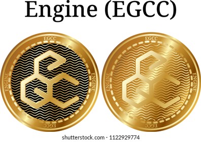 Set of physical golden coin Engine (EGCC), digital cryptocurrency.  icon set. Vector illustration isolated on white background.