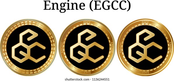 Set of physical golden coin Engine (EGCC), digital cryptocurrency.  icon set. Vector illustration isolated on white background.