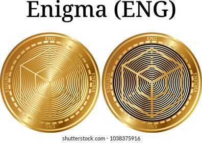 Set of physical golden coin Enigma (ENG), digital cryptocurrency. Enigma (ENG) icon set. Vector illustration isolated on white background.