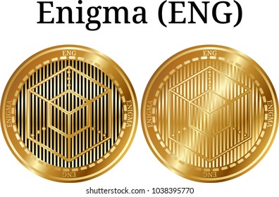 Set of physical golden coin Enigma (ENG), digital cryptocurrency. Enigma (ENG) icon set. Vector illustration isolated on white background.