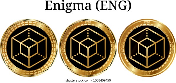 Set of physical golden coin Enigma (ENG), digital cryptocurrency. Enigma (ENG) icon set. Vector illustration isolated on white background.