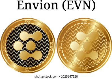 Set of physical golden coin Envion (EVN), digital cryptocurrency. Envion (EVN) icon set. Vector illustration isolated on white background.