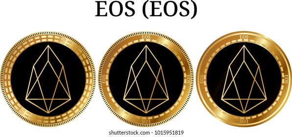 Set of physical golden coin EOS (EOS), digital cryptocurrency. EOS (EOS) icon set. Vector illustration isolated on white background.