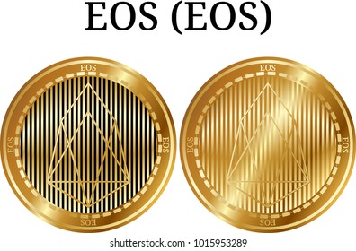 Set of physical golden coin EOS (EOS), digital cryptocurrency. EOS (EOS) icon set. Vector illustration isolated on white background.
