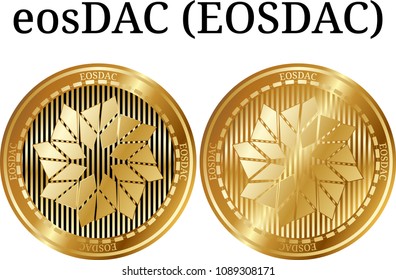 Set of physical golden coin eosDAC (EOSDAC), digital cryptocurrency. eosDAC (EOSDAC) icon set. Vector illustration isolated on white background.