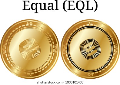 Set of physical golden coin Equal (EQL), digital cryptocurrency. Equal (EQL) icon set. Vector illustration isolated on white background.