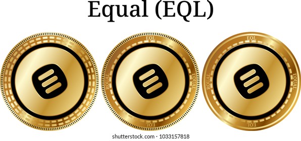 Set of physical golden coin Equal (EQL), digital cryptocurrency. Equal (EQL) icon set. Vector illustration isolated on white background.