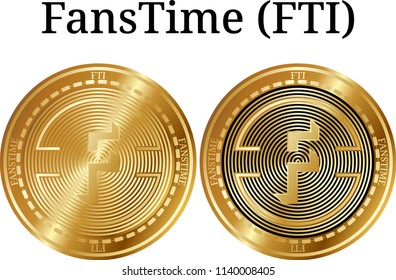 Set of physical golden coin FansTime (FTI), digital cryptocurrency.  icon set. Vector illustration isolated on white background.