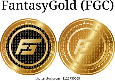 Set of physical golden coin FantasyGold (FGC), digital cryptocurrency.  icon set. Vector illustration isolated on white background.